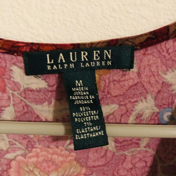 Lauren Women's (M) Floral Dress Burgundy Midi V-Neck Shoulder Sleeve - Picture 5 of 6